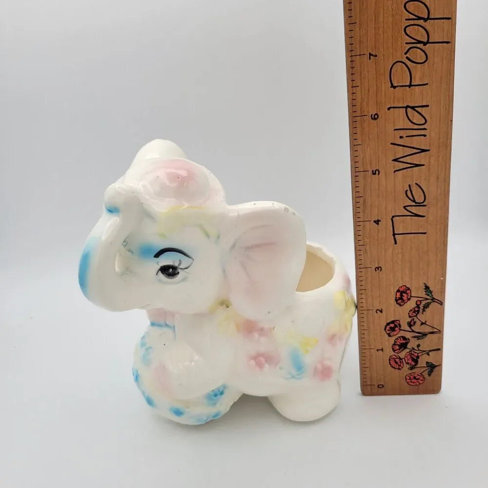 Vintage Pastel Elephant Planter Ceramic Nursery Decor